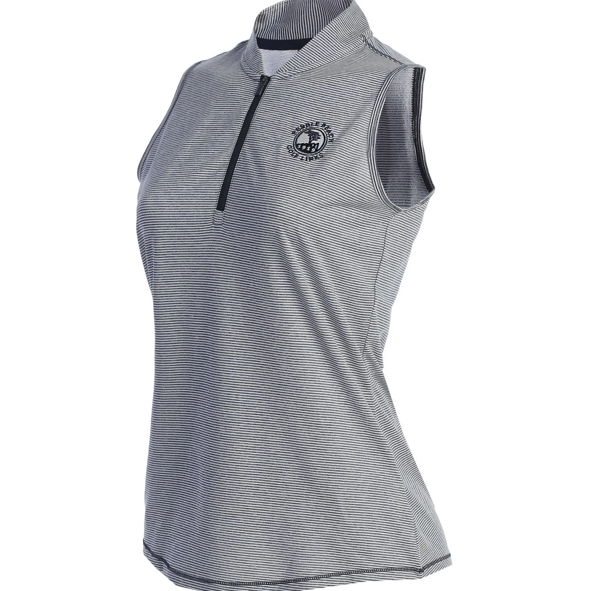 Pebble Beach Women's Sleeveless 1/2 Zip Stripe Polo By Adidas