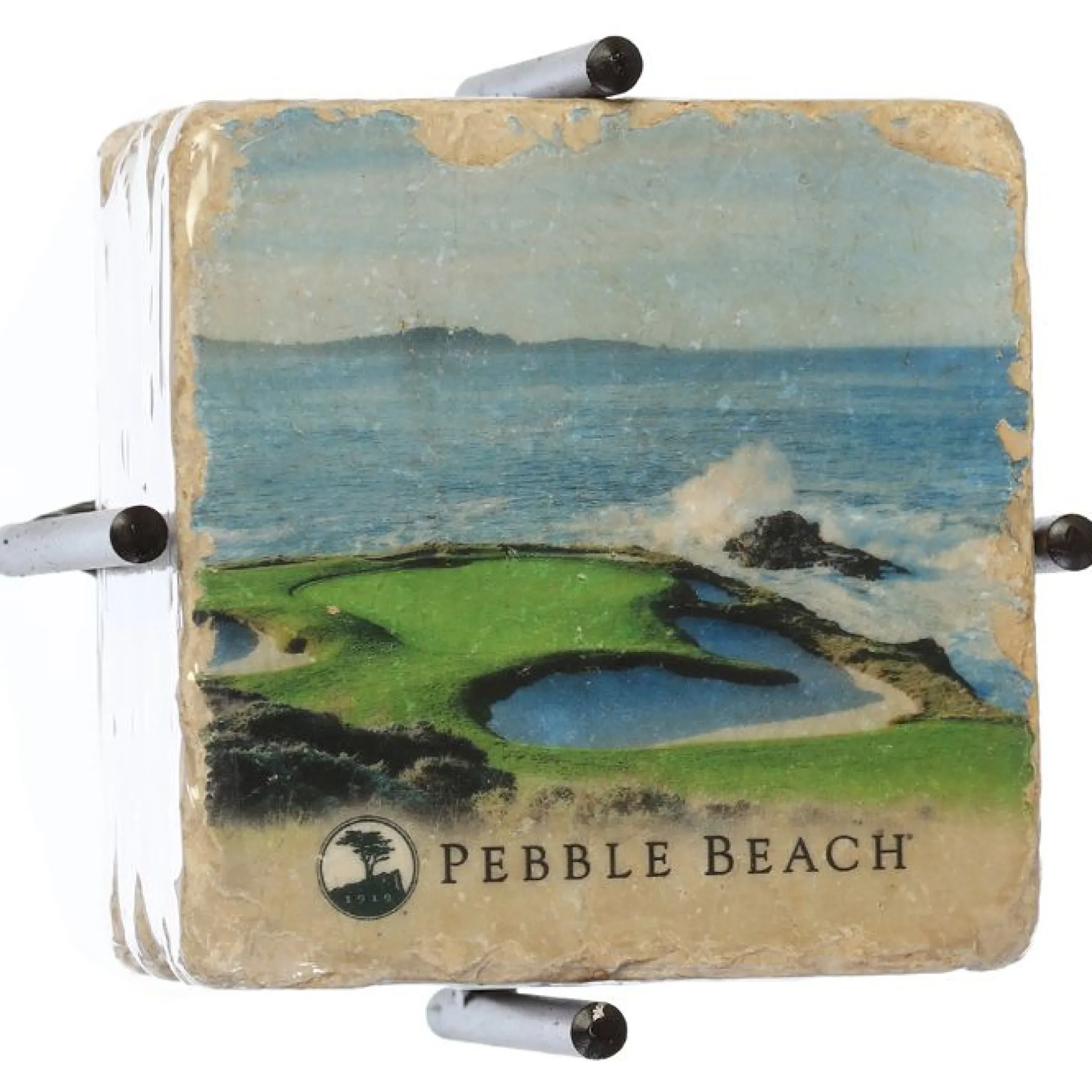 Pebble Beach 7Th And 18Th Hole Marble Coaster Set By Art And Stone